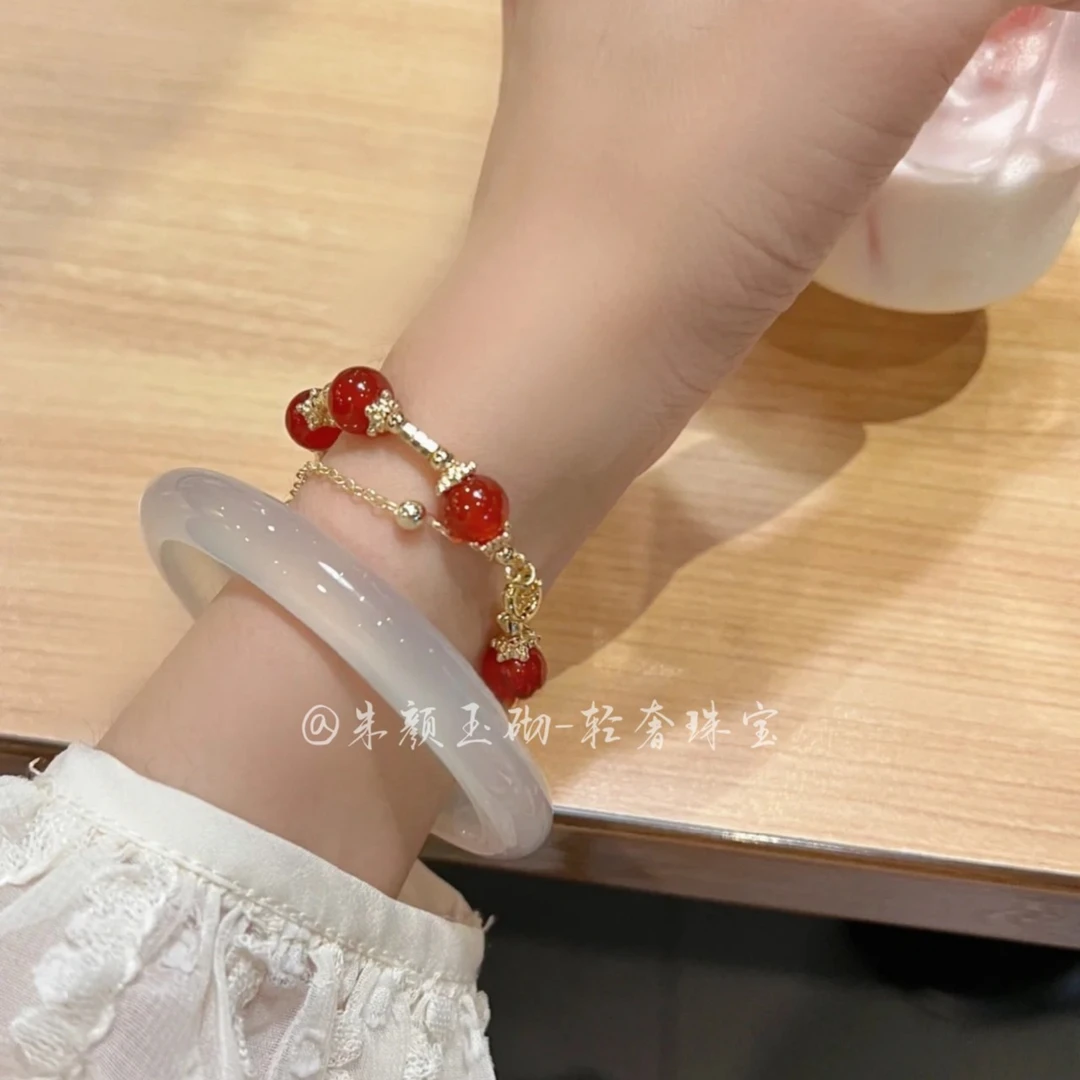 【官方正品】冰透玉髓白月光荔枝冻玛瑙玉镯送女朋友的高档礼物推荐