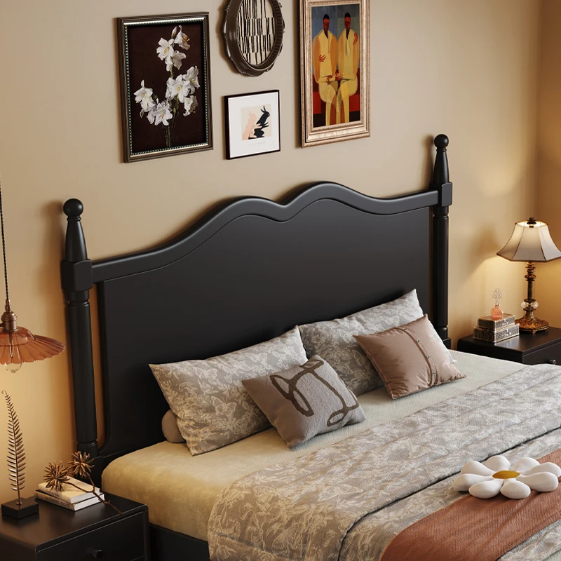 复古黑色实木床主卧1.8米双人床1.5米家用简约法式大床