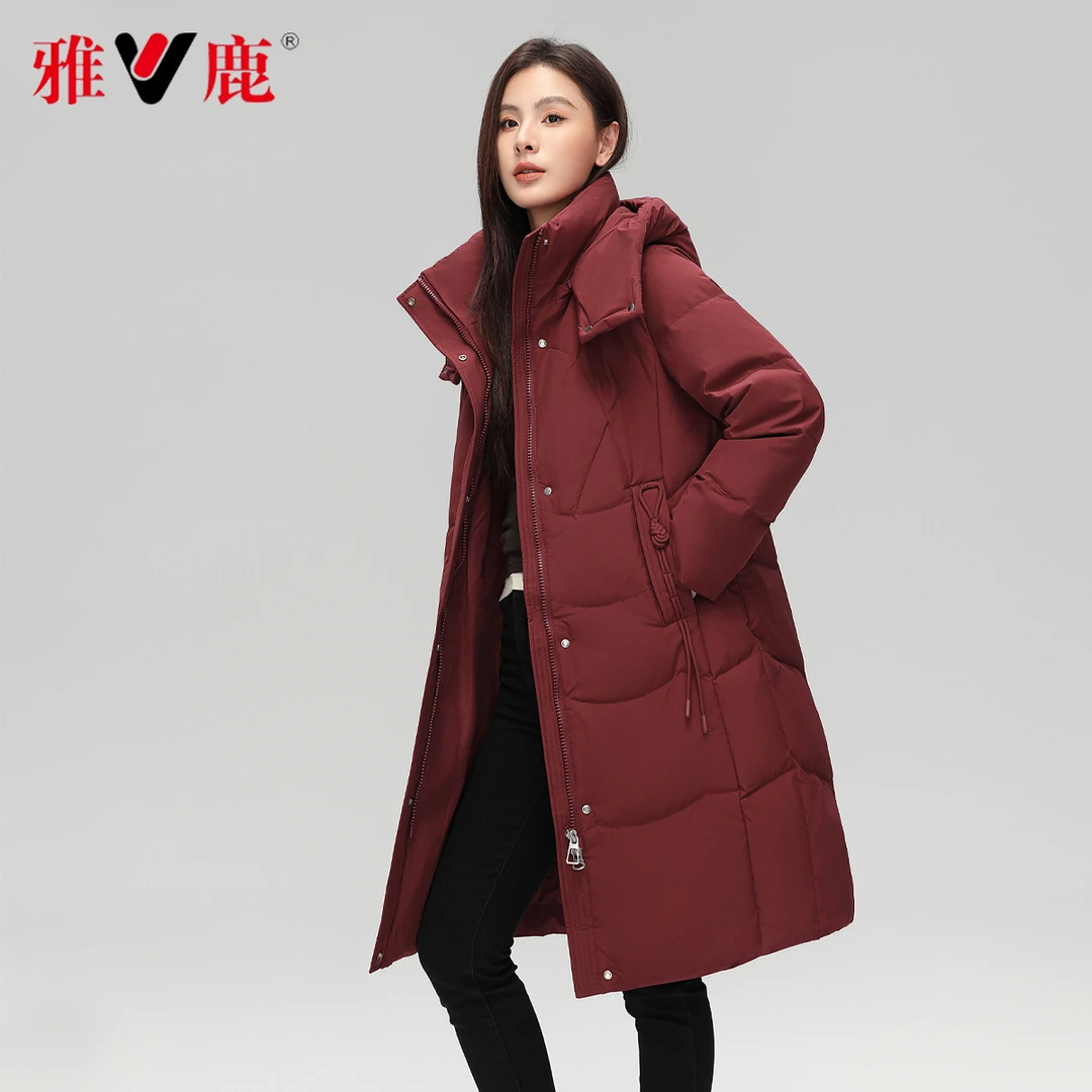 时尚羽绒服户外休闲女士连帽中长款加厚保暖冬季宽松过膝女款