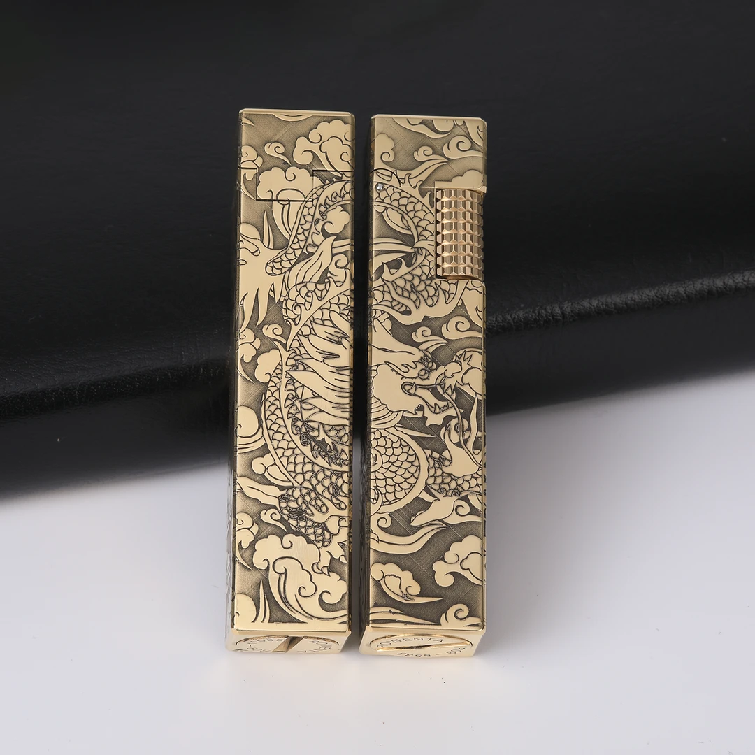 【祥云盘龙柱】黄铜手工雕刻立方煤油打火机经典创意密封长续航便携