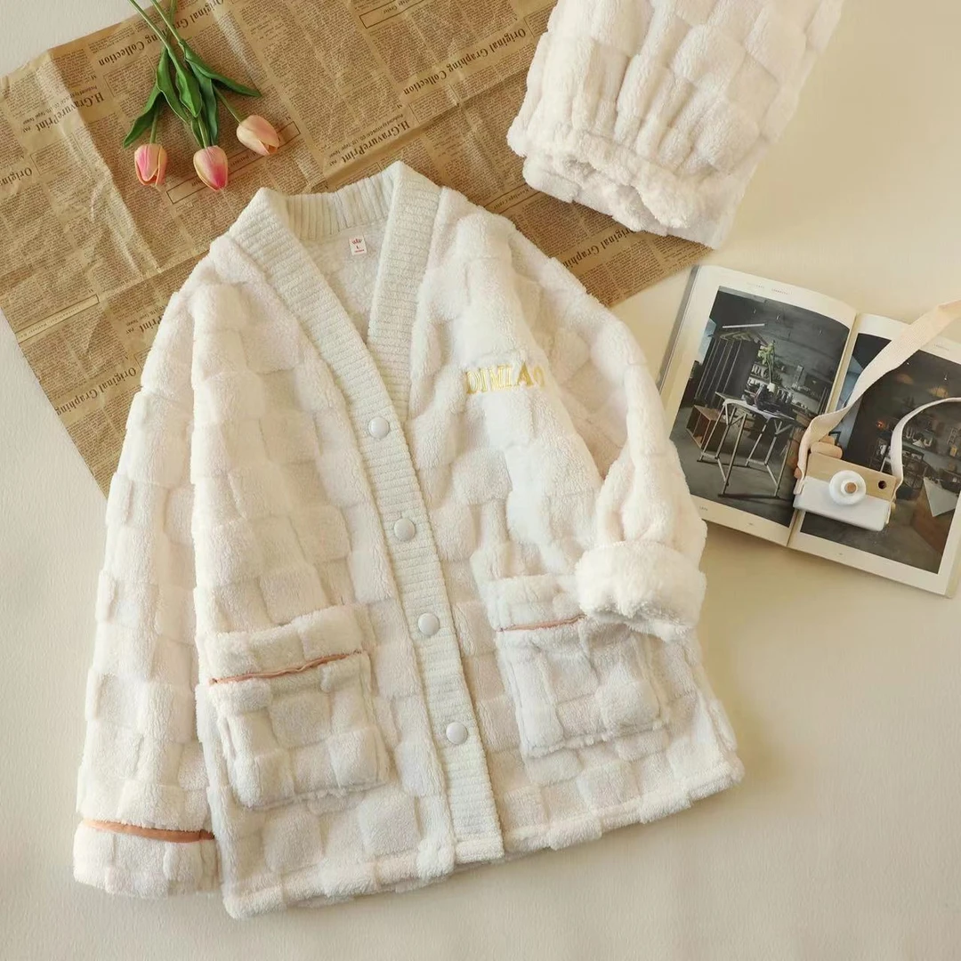 【彩虹夫妇专享】双层法兰绒·情侣格加绒加厚保暖家居服套装