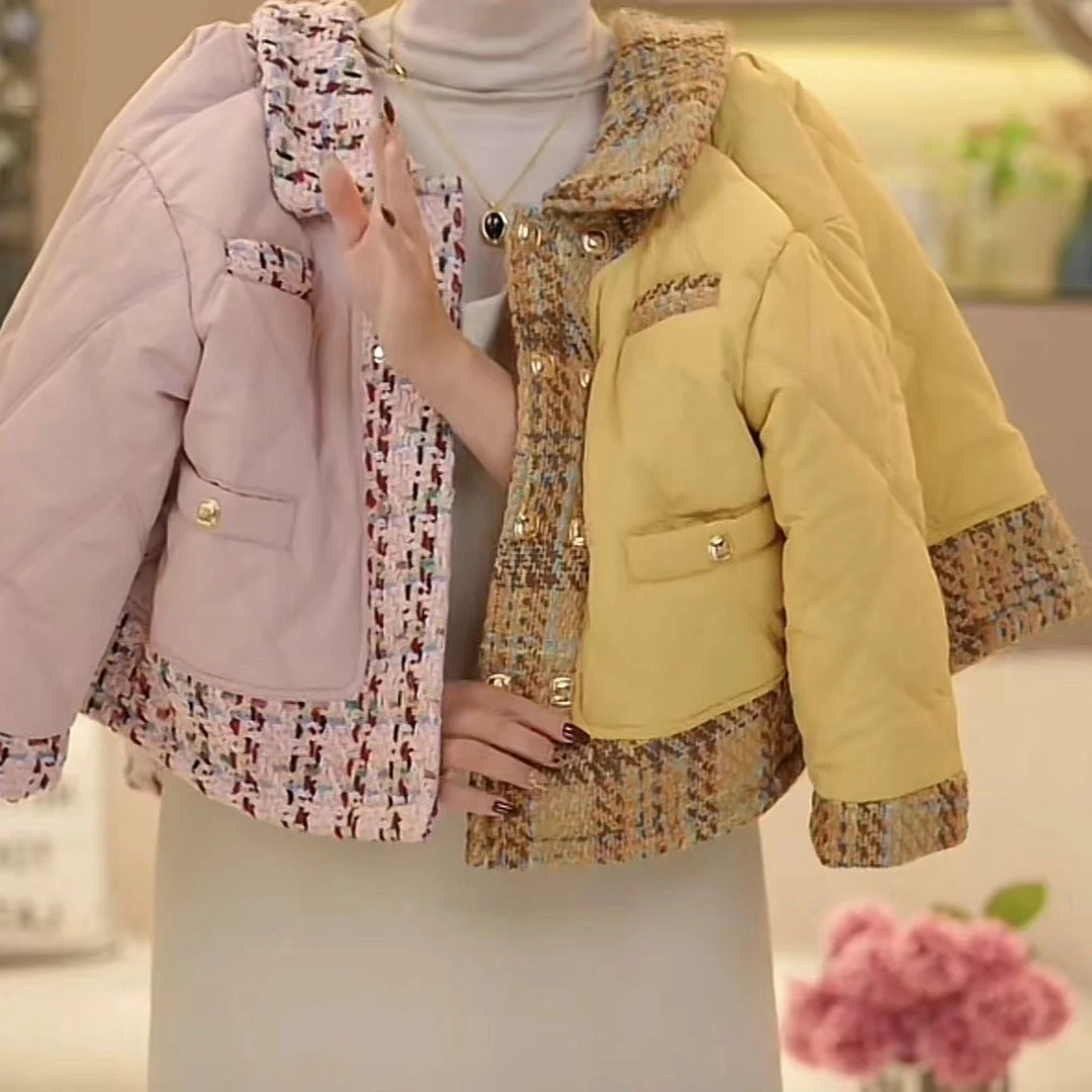 女童小香风棉服秋冬款2024新款儿童加绒加厚棉衣女孩冬季夹棉外套