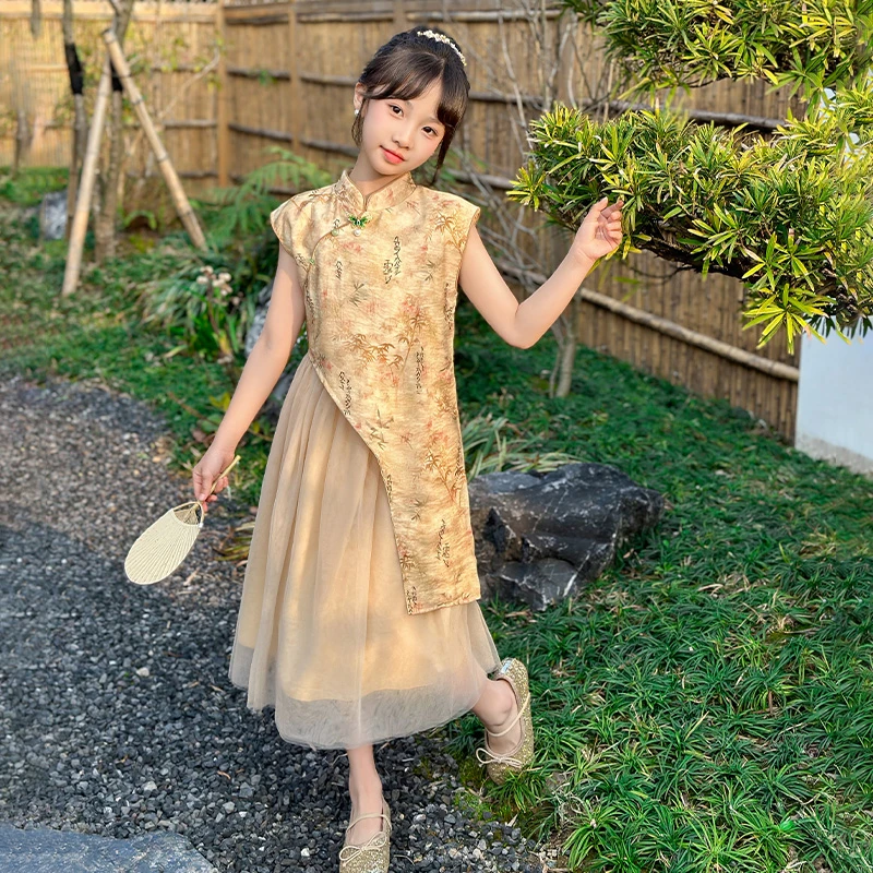 女童夏装旗袍连衣裙2024新款古风套装女孩洋气新中式唐装儿童裙子