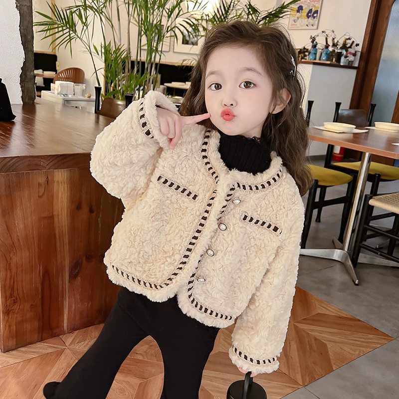 女童秋冬小香风外套中大儿童网红时髦洋气加厚保暖开衫毛毛衣潮酷