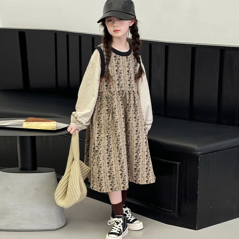 女童秋装2024新款洋气时髦套装裙子大童棉连衣裙儿童春秋款套裙潮