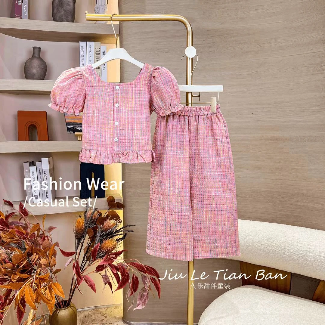 女童夏装套装2024新款洋气儿童夏装法式小香风两件套网红炸街时髦