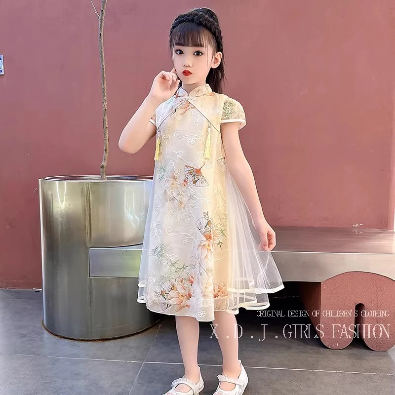 女童连衣裙夏季2024新款中大童洋气新中式旗袍裙儿童国风汉服裙子