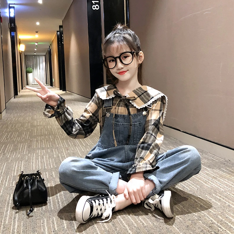 女童牛仔背带裤套装春秋2024新款春装中大童女孩儿童洋气时髦裤子