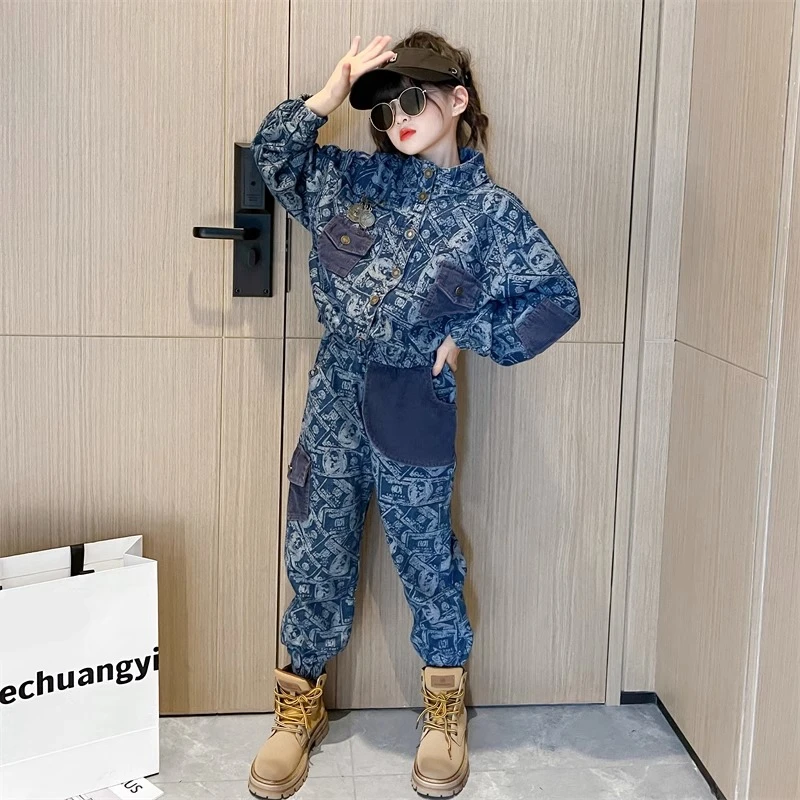 女童网红炸街春装2024新款洋气时髦两件套装中大童高级感休闲套装