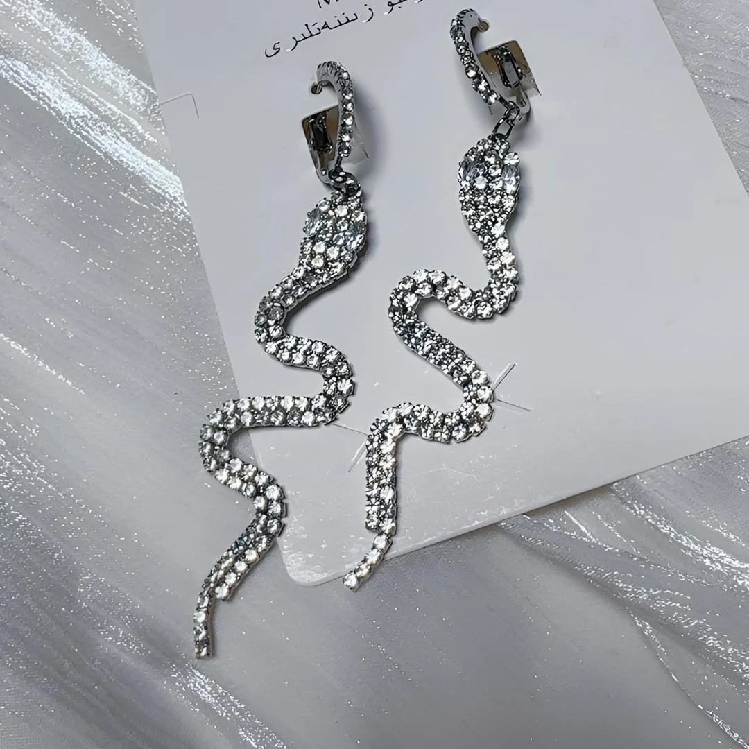 非金属仿水晶耳饰 2024新款时尚耳环气质满钻长款个性设计感银色