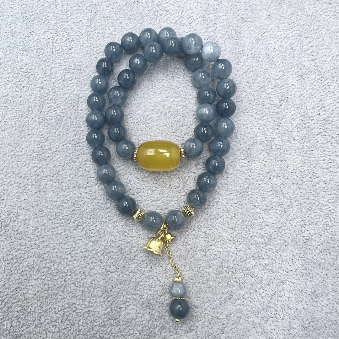 EH1886蓝笔双圈小铃铛手链（8左右）