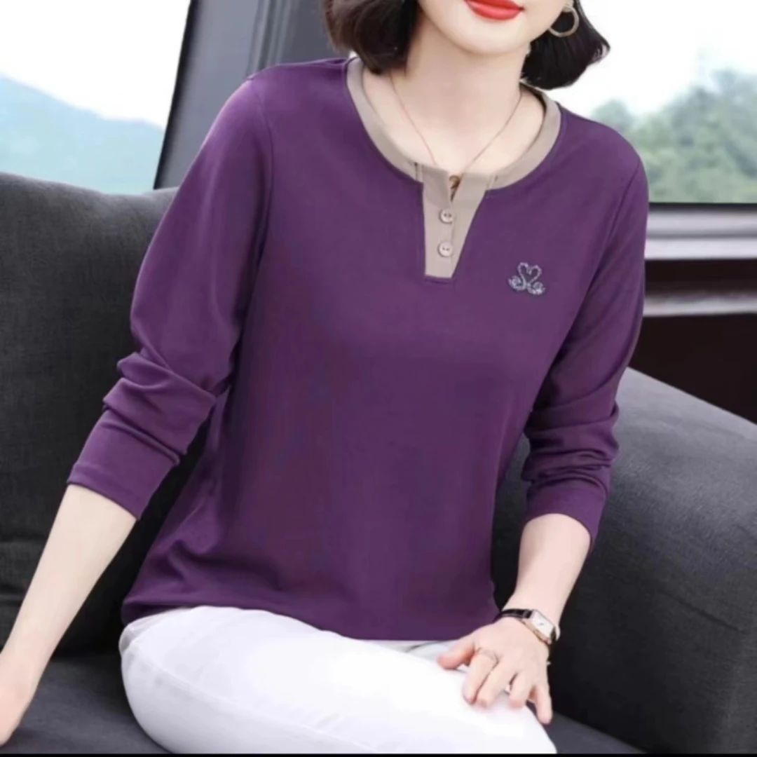 2025春季新款V领长袖妈妈装遮肉显瘦百搭时尚女装