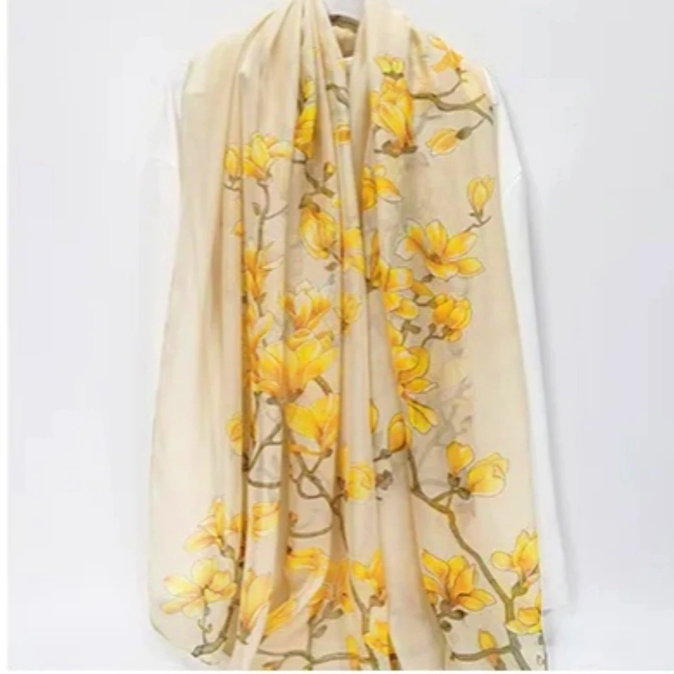 【袁姐围巾】玉兰长巾 180x130cm云纹纱款丝巾时尚围巾百搭新款丝巾