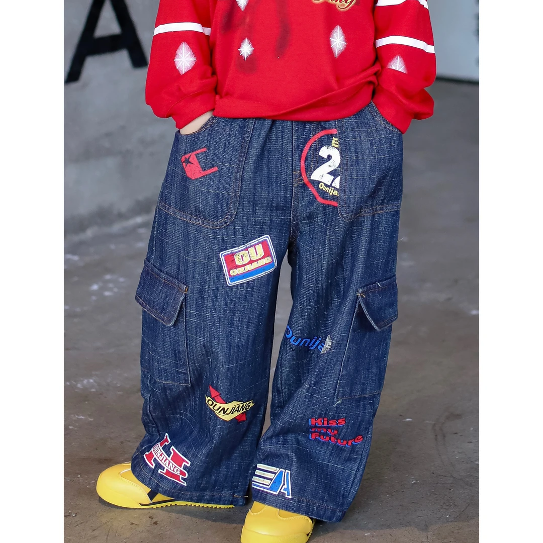 【现货】伟伟同款【天生主角】2024冬季新款儿童印花牛仔裤WW0378