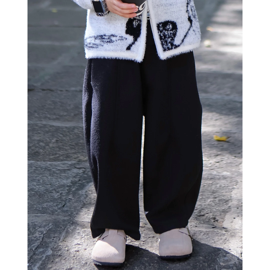 【现货】伟伟同款【囤就完事】2024冬季新品加绒黑色休闲裤WW0411