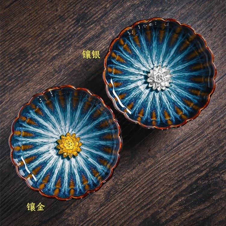 建盏单个镶银茶杯主人个性杯窑变天目功夫茶具单杯品茗陶瓷茶碗