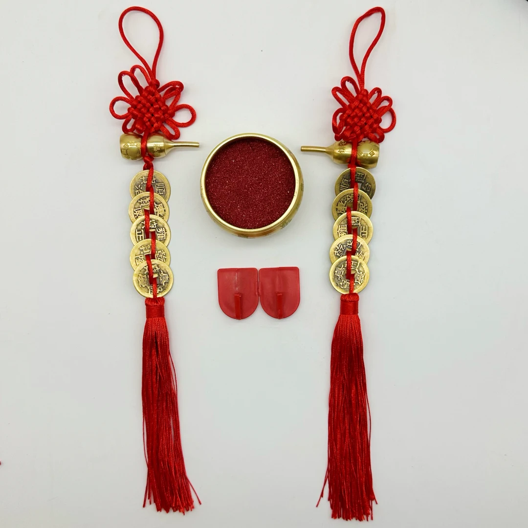 纯黄铜刻字葫芦五帝挂饰手工编制吉祥结汽车饰品入户门卧室门挂件