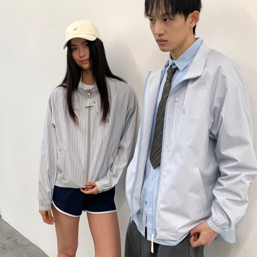 roaringwild a arch 咆哮野兽 浅蓝/蓝灰色条纹轻质骑行休闲夹克
