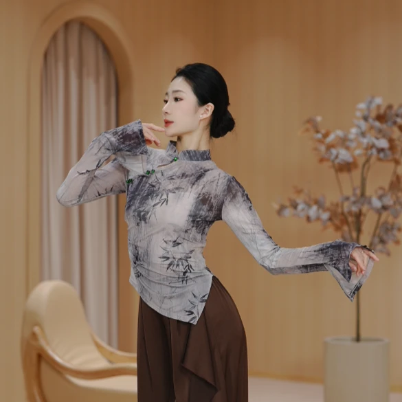 3342 D 古典舞服装身韵飘逸纱衣舞蹈服上衣长袖复古古风修身中式