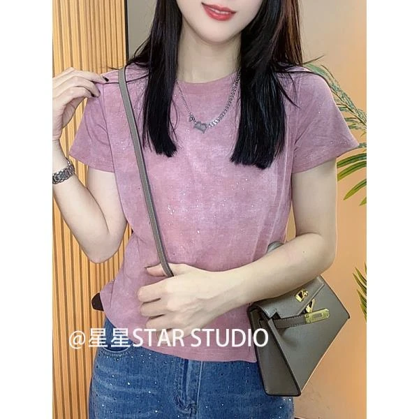 扎染满天星 XH1008 棉短袖T恤女夏季新款时尚修身显瘦百搭上衣潮