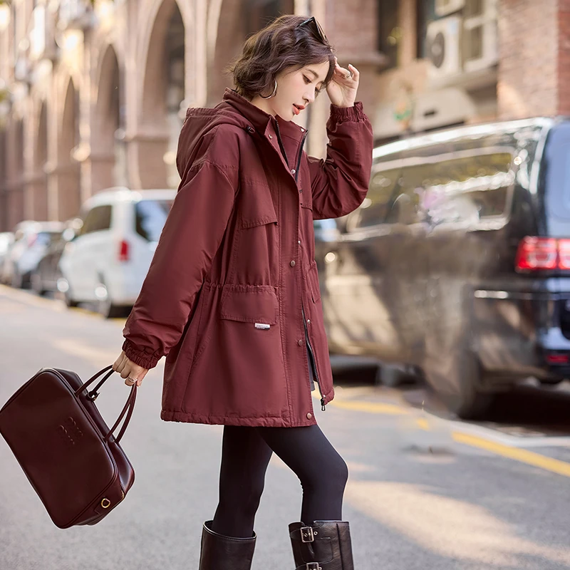 2025年冬季新款时尚简约气质休闲收腰加绒派克服保暖洋气女士外套