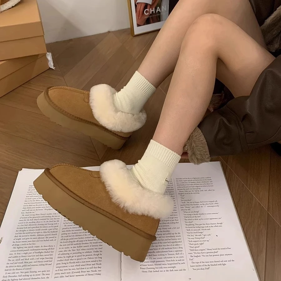 雪地靴女低帮短款加绒棉鞋冬季新款厚底毛毛鞋外穿保暖棉拖鞋子