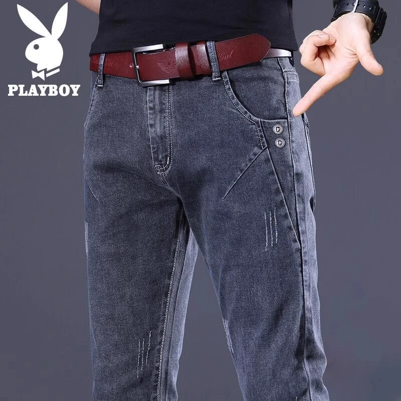 花花公子2025新款牛仔裤男士时尚潮流修身百搭弹力直筒长裤子男装