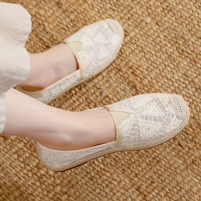 渔夫鞋女2025年新款夏季一脚蹬懒人鞋透气蕾丝网鞋休闲老北京布鞋