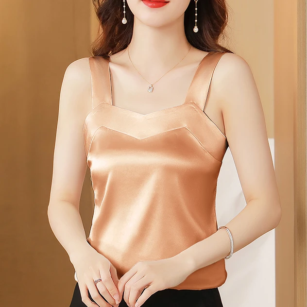 气质吊带背心女春夏设计感小众百搭西装打底衫女无袖美背缎面上衣