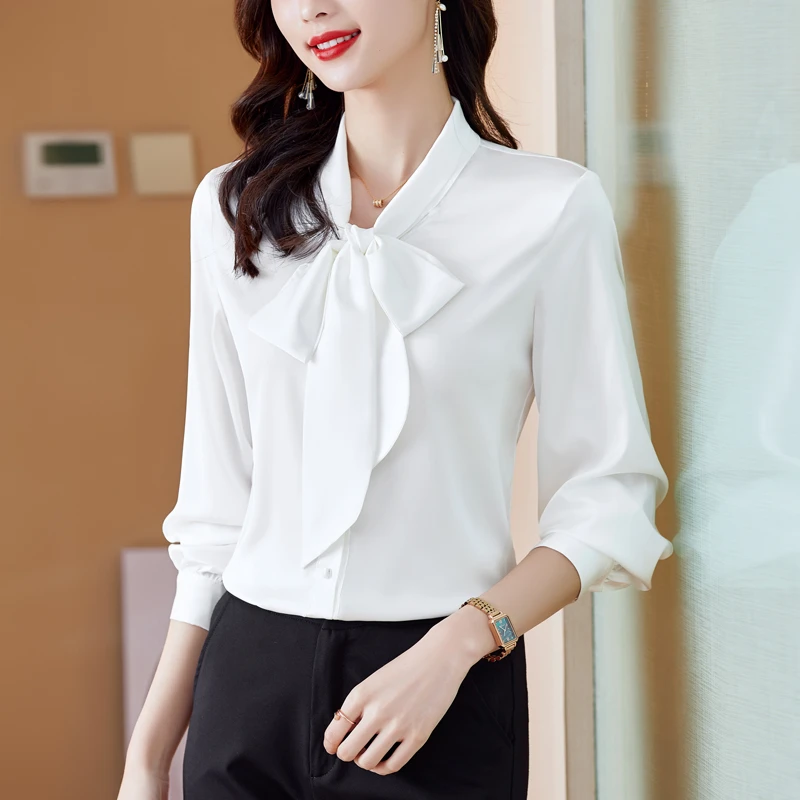 2023春秋长袖季长袖衬衫女蝴蝶结飘带打底衬衣高品质时尚洋气气质