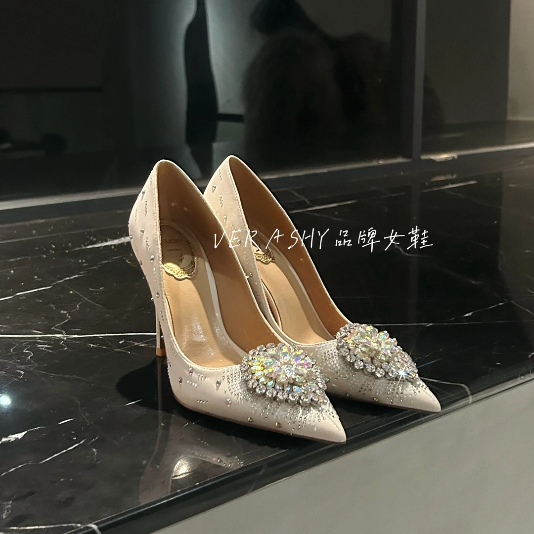 【奢华主义】2025新款花朵水钻单鞋细跟尖头高跟鞋礼服宴会婚鞋