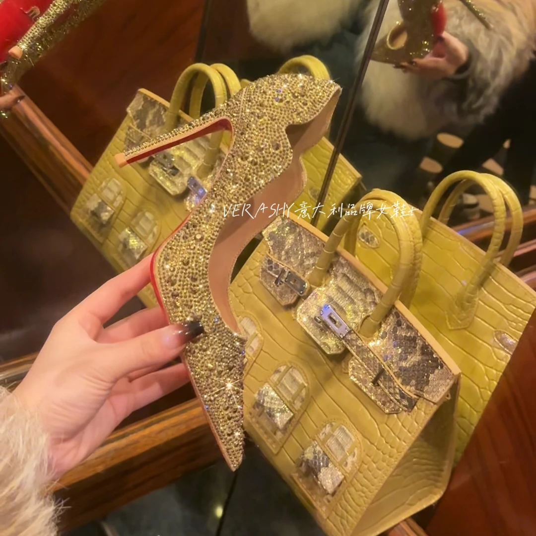 【鎏金岁月】2024限定新款金色高级贵气细跟尖头红底高跟鞋时尚单鞋