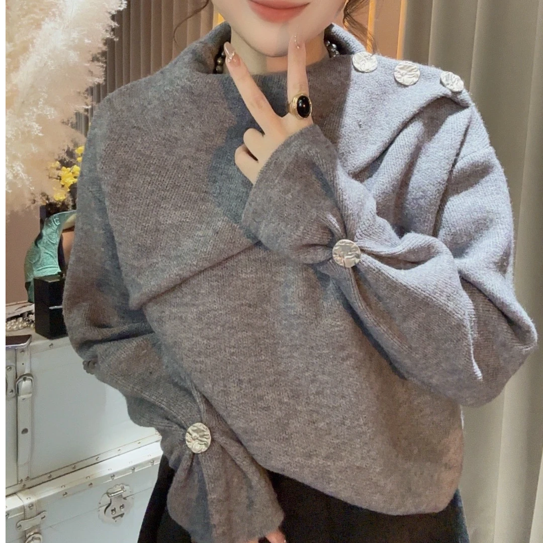 HUIHUI 不规则金属扣针织衫·