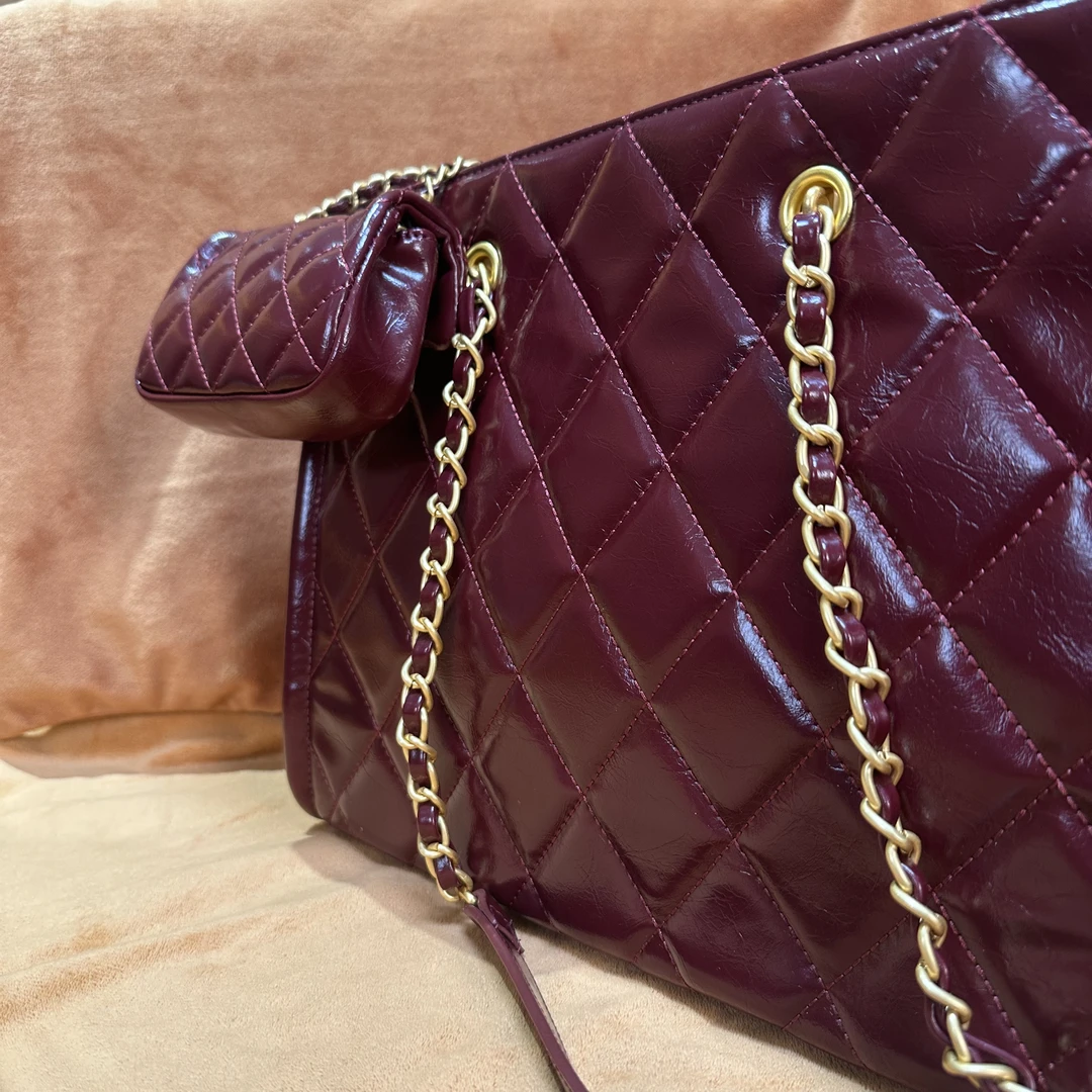 HIRMRIS手工真皮包550986-子母菱格红香 外口袋