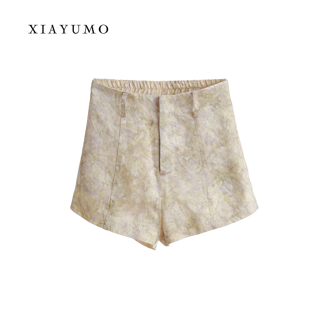 夏羽墨女童春秋新款杏色百搭高腰休闲不规则短裤宽松扎染时尚裤子