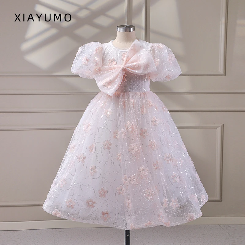 夏羽墨儿童礼服公主裙女童粉色蓬蓬裙连衣裙生日小女孩洋气裙子