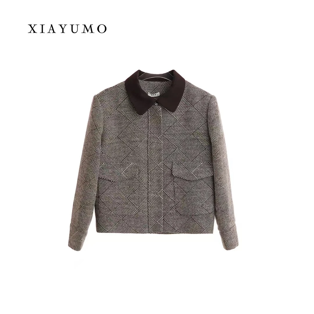 夏羽墨女童新款翻领条纹格子小香上衣时尚洋气精致