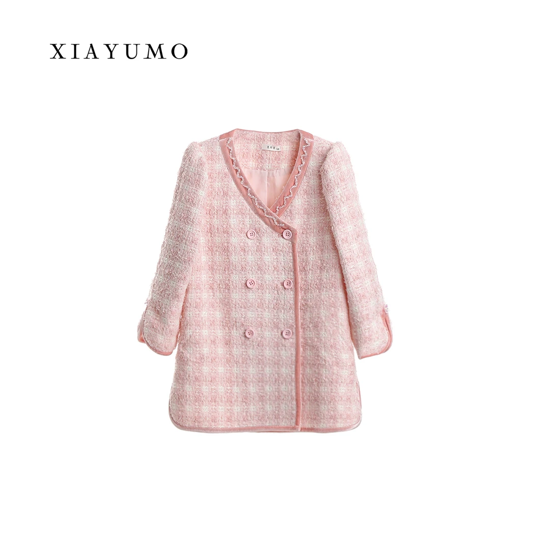 夏羽墨女童新款粉色格子轻奢开衫外套休闲宽松韩版小香风外搭