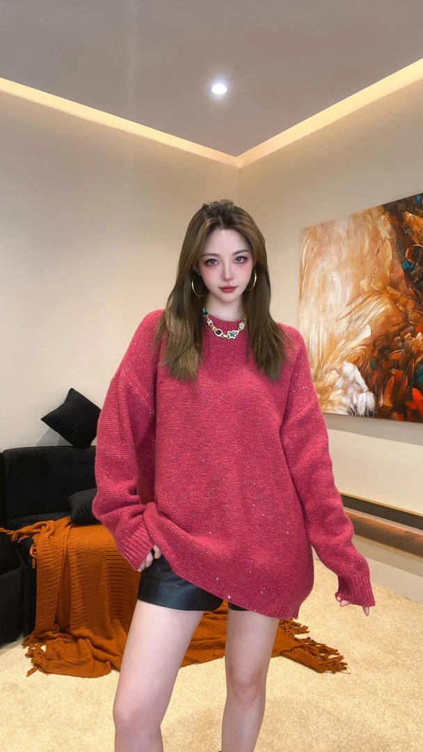 Umi定制纱线七彩花纱亮片羊绒慵懒风极简大女主中长款6820