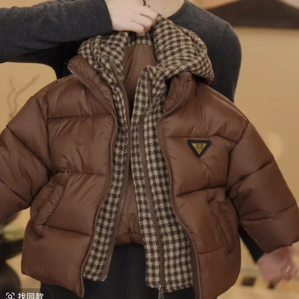 男童棉衣2024秋冬新款童装假两件加厚棉服中性韩版连帽外套女童潮