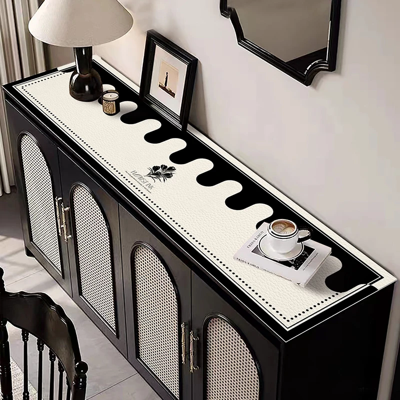 黑白简约风鞋柜垫长方形皮革边柜盖布桌垫电视柜桌垫防烫窗台面垫