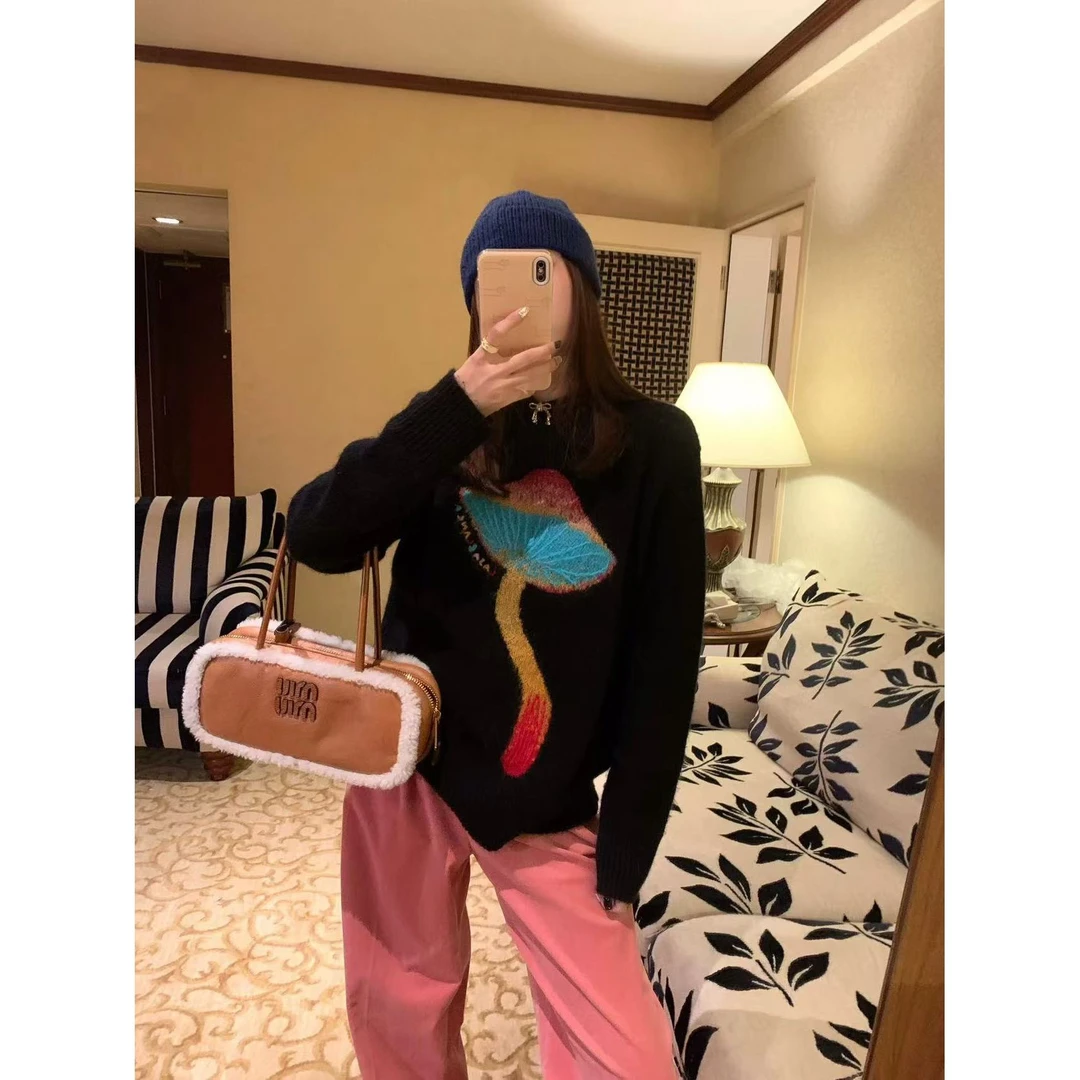 【蘑菇屋】蓬松彩虹蘑菇高级感小众设计感气质针织毛衣.Y533