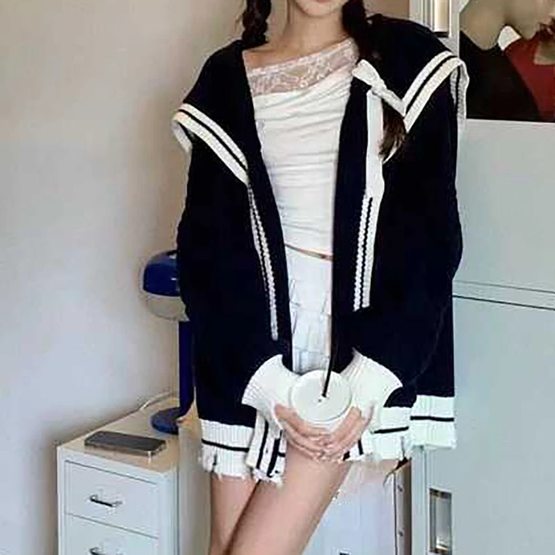 【学院轶事】减龄海军风百搭撞色秋冬休闲海军领流苏毛衣.Y298