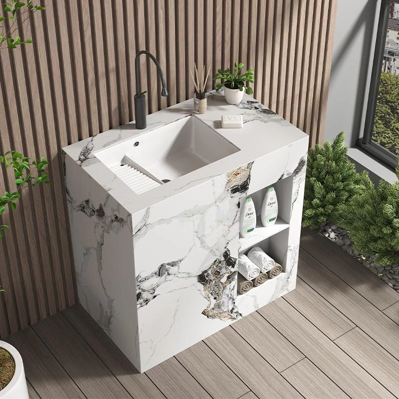 岩板立柱盆一体落地式陶瓷洗手台室外洗脸盆洗衣池搓衣板槽定制