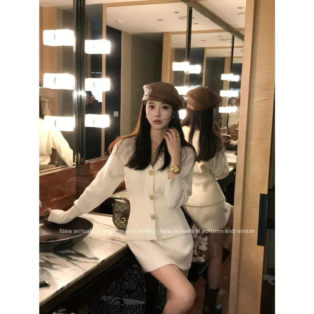 【林千入】新款气质显瘦针织小香风短款时尚温柔时尚套装