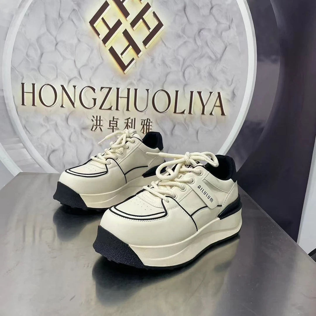 5651四季新款2023圆头系带韩版简约休闲板鞋潮流百搭红色时尚厚