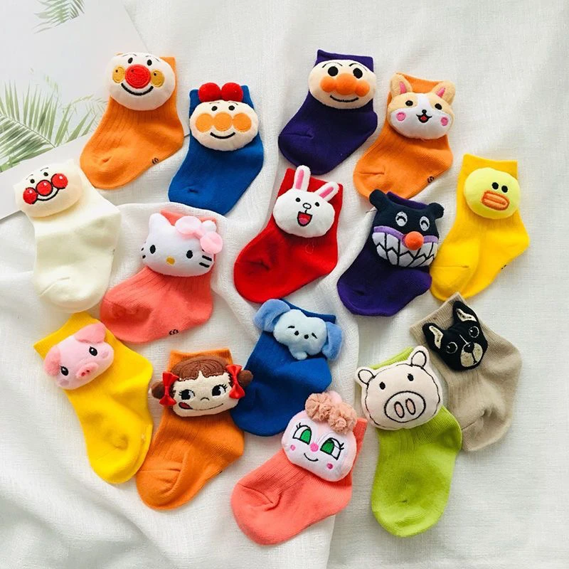 0-1岁宝宝1岁-3岁多巴胺糖果色四季棉中筒儿童玩偶袜侧面玩偶
