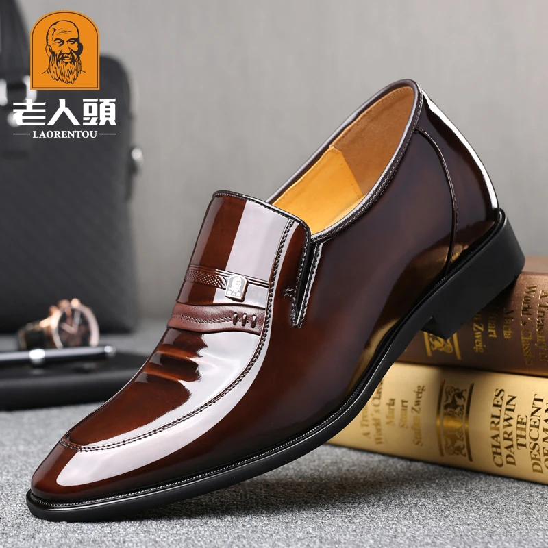 老人头皮鞋男内增高鞋春秋真皮商务正装皮鞋透气增高男鞋尖头婚鞋