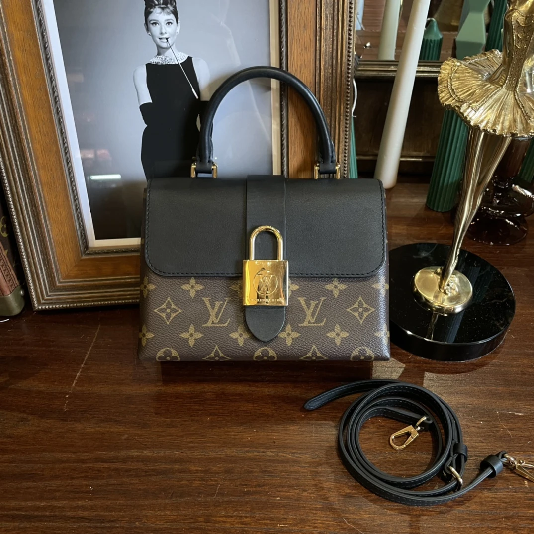 95新 LouisVuitton/路易威登 locky BB锁头包 黑色拼老花/SP19810