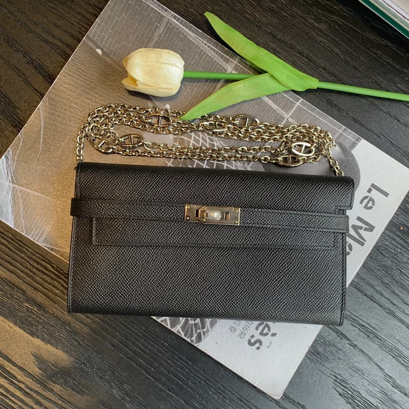 99新 Hermes/爱马仕 Kelly钱夹 黑银 E皮 A刻  闲置/sp13740